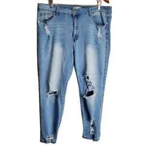 Jack David Light Blue Distressed Stretch Skinny High Rise Jeans Plus Size 24